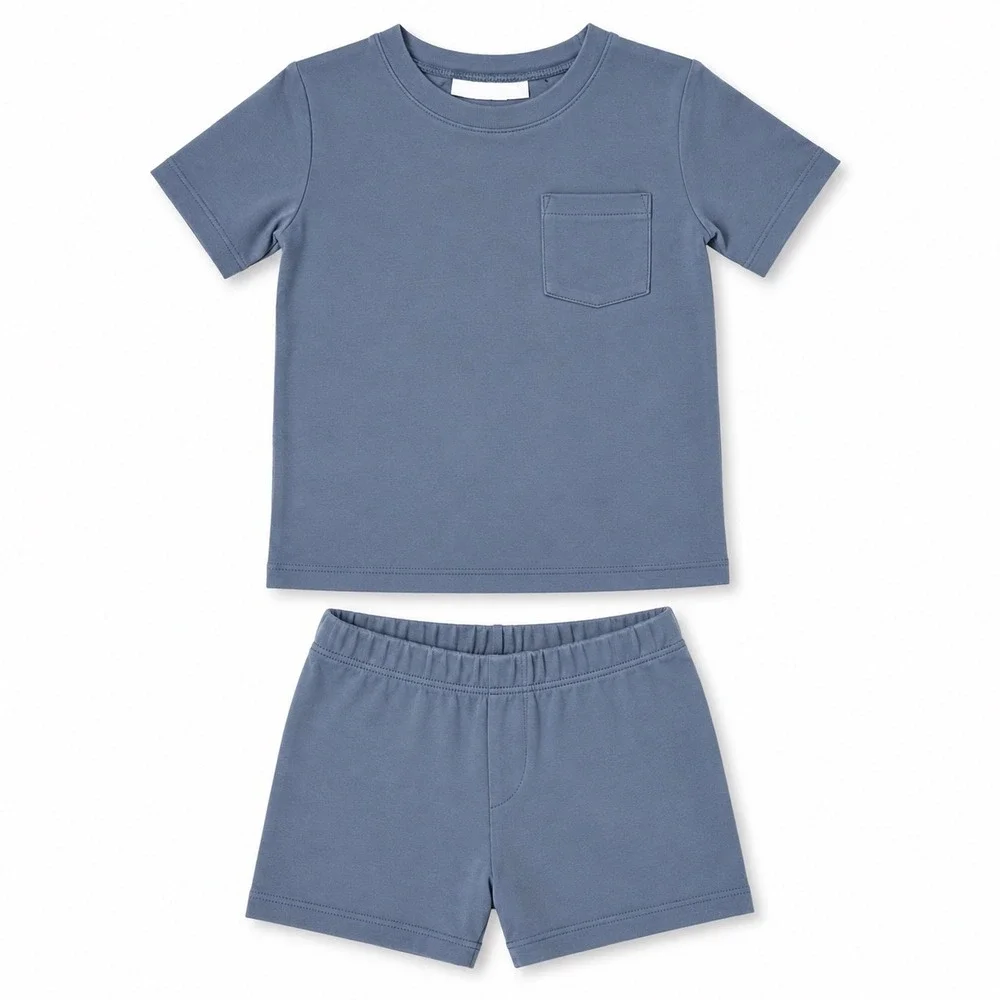 LAKE Pima Cotton Pajama Set Kids Unisex Size 3 Blue Short Sleeve Sleepwear Set